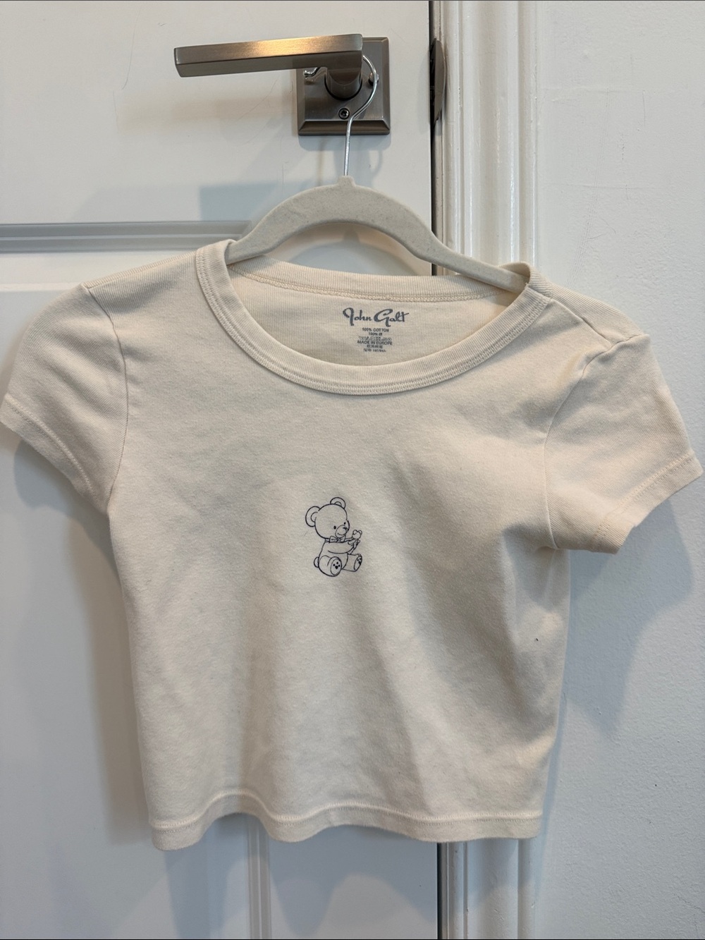 Brandy Melville Cream Short Sleeve Tee with Tiny Teddy Graphic